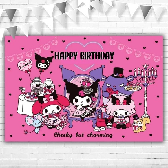 NEW My Melody & Kuromi Birthday Banner Vinyl Back Drop measuring in 5x3ft. - Picture 1 of 6